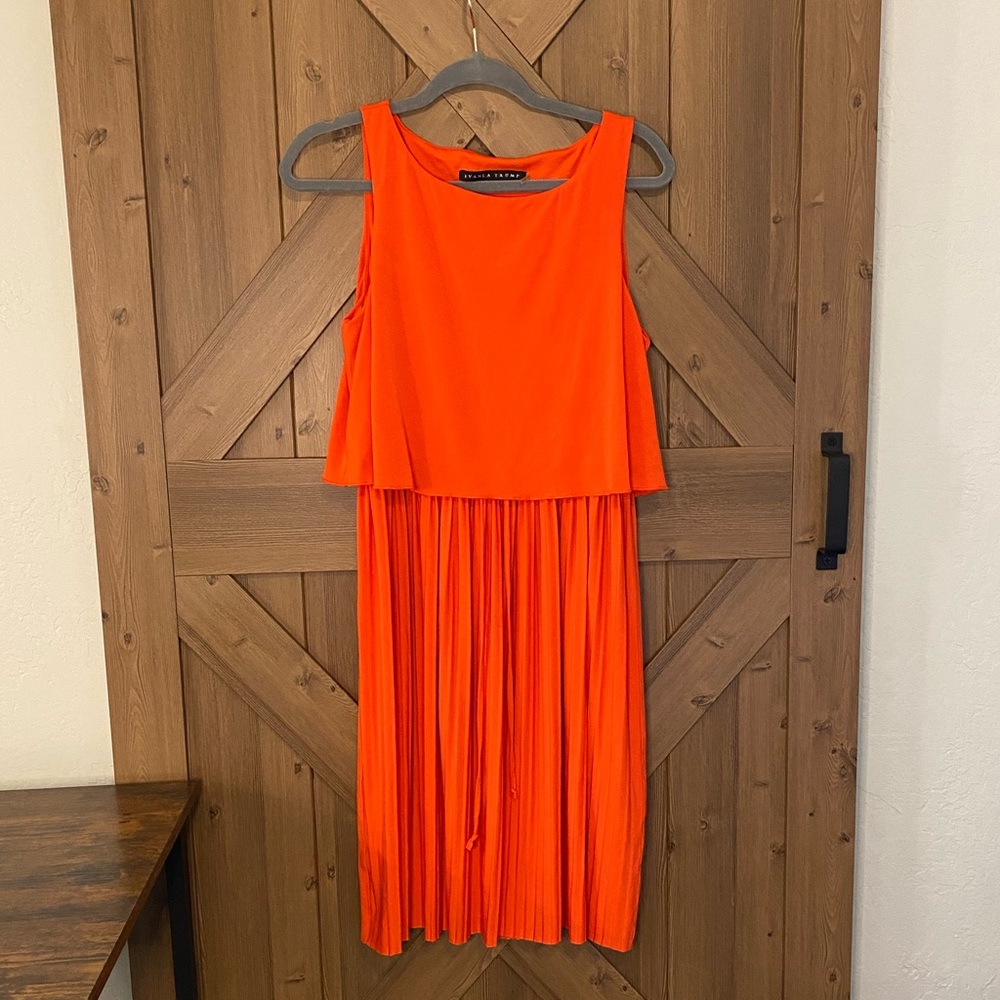 Ivanka Trump Orange Pleated Popover Tie Dress | Size 8